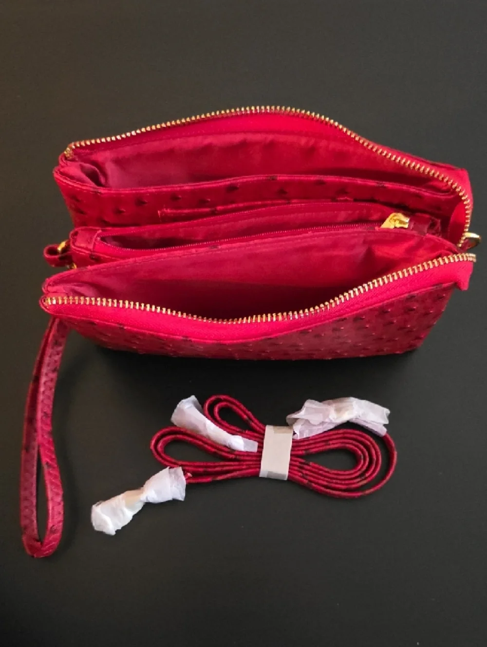 Humble Chic Vegan Leather Faux Ostrich Convertible Crossbody/Wristlet Strap